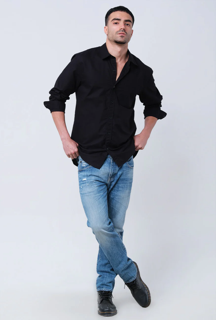 Kemeja Lengan Panjang Regular Long Dash Black - Image 3