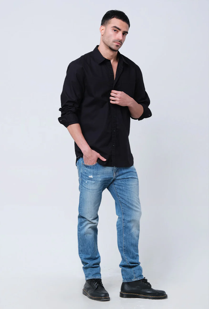 Kemeja Lengan Panjang Regular Long Dash Black - Image 5
