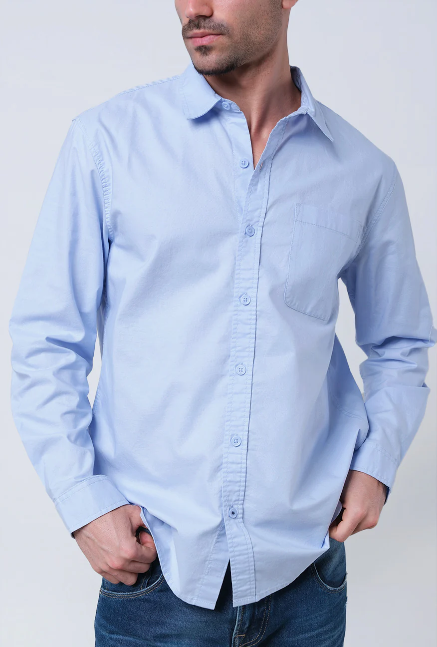 Kemeja Lengan Panjang Regular Long Dash Light Blue - Image 3