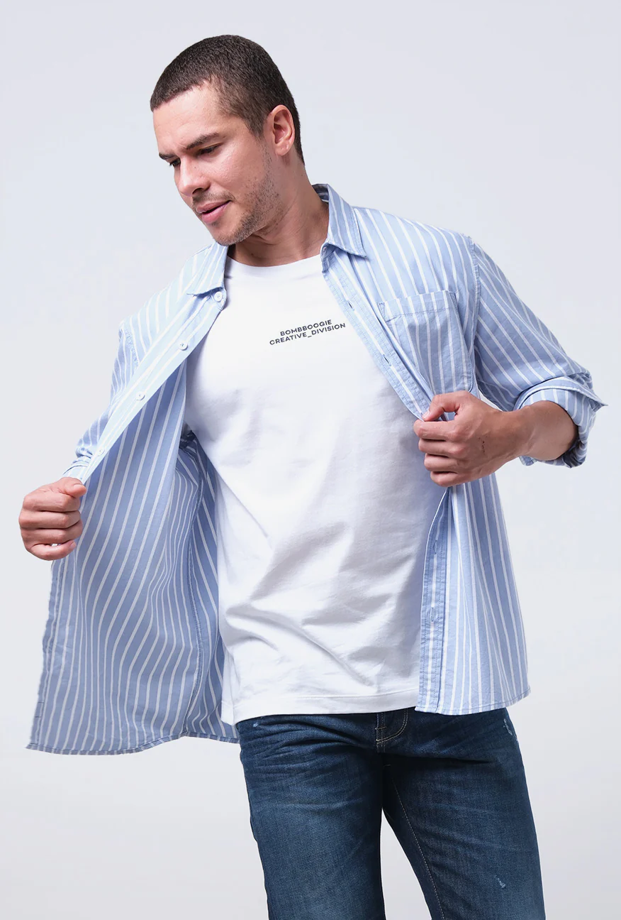 Kemeja Lengan Panjang Regular Marlow Blue White