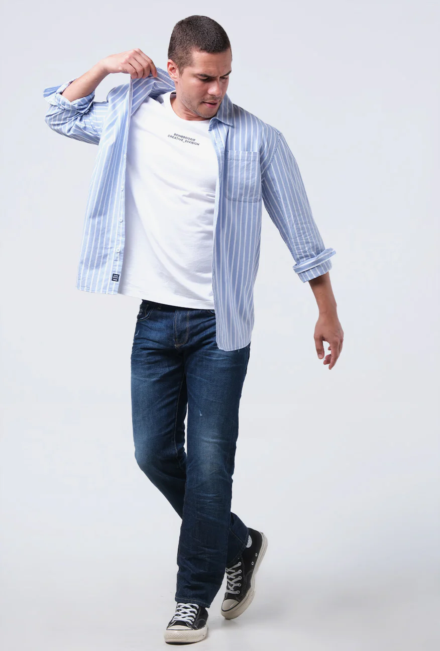 Kemeja Lengan Panjang Regular Marlow Blue White - Image 3