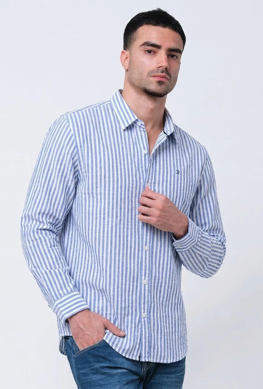 Kemeja Lengan Panjang Regular Megan Blue White