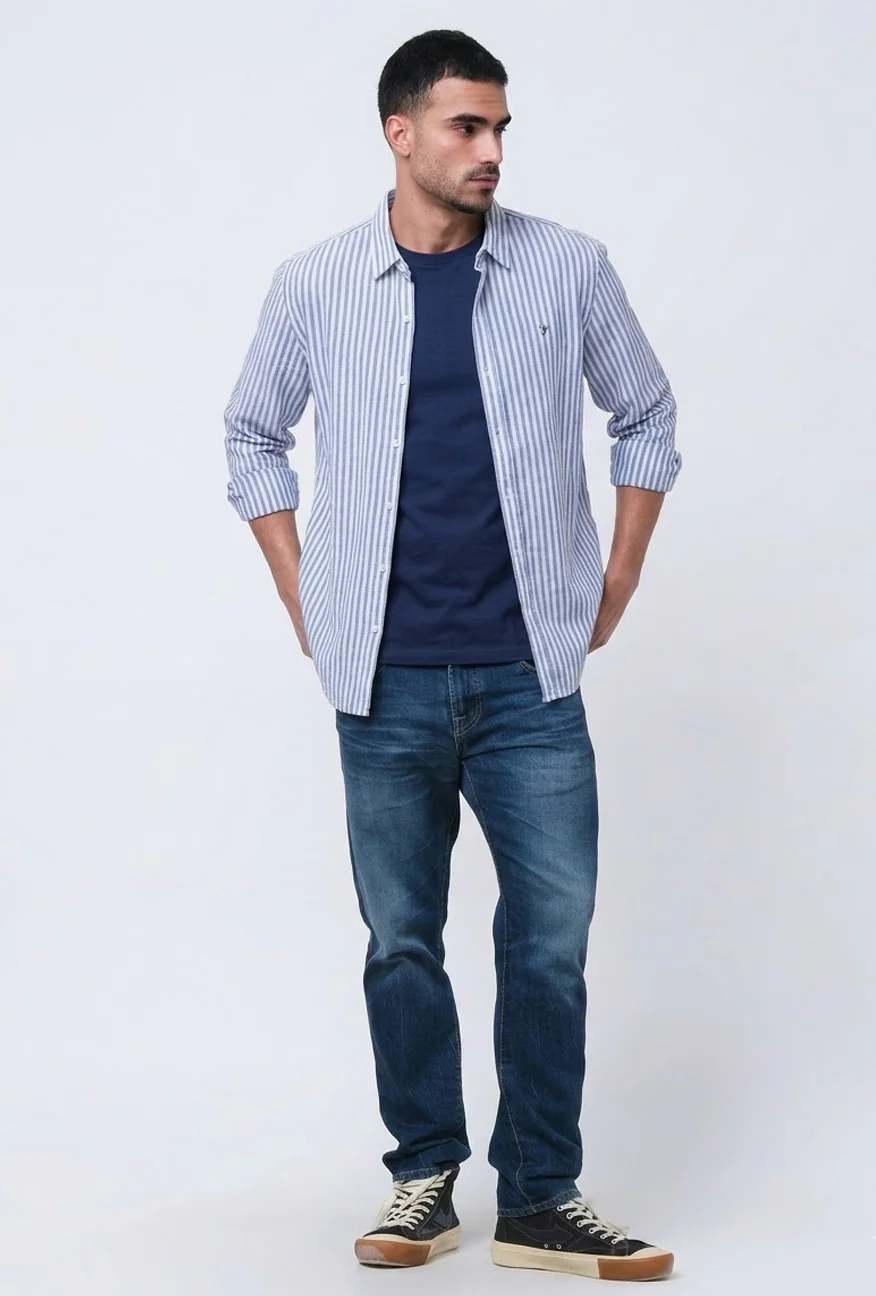 Kemeja Lengan Panjang Regular Megan Blue White - Image 3