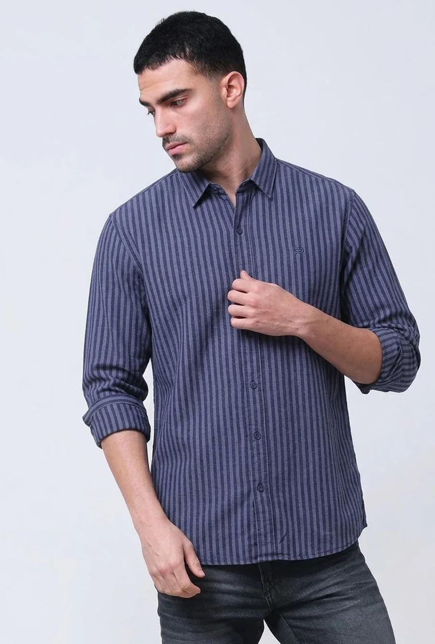 Kemeja Lengan Panjang Regular Megan Navy Grey