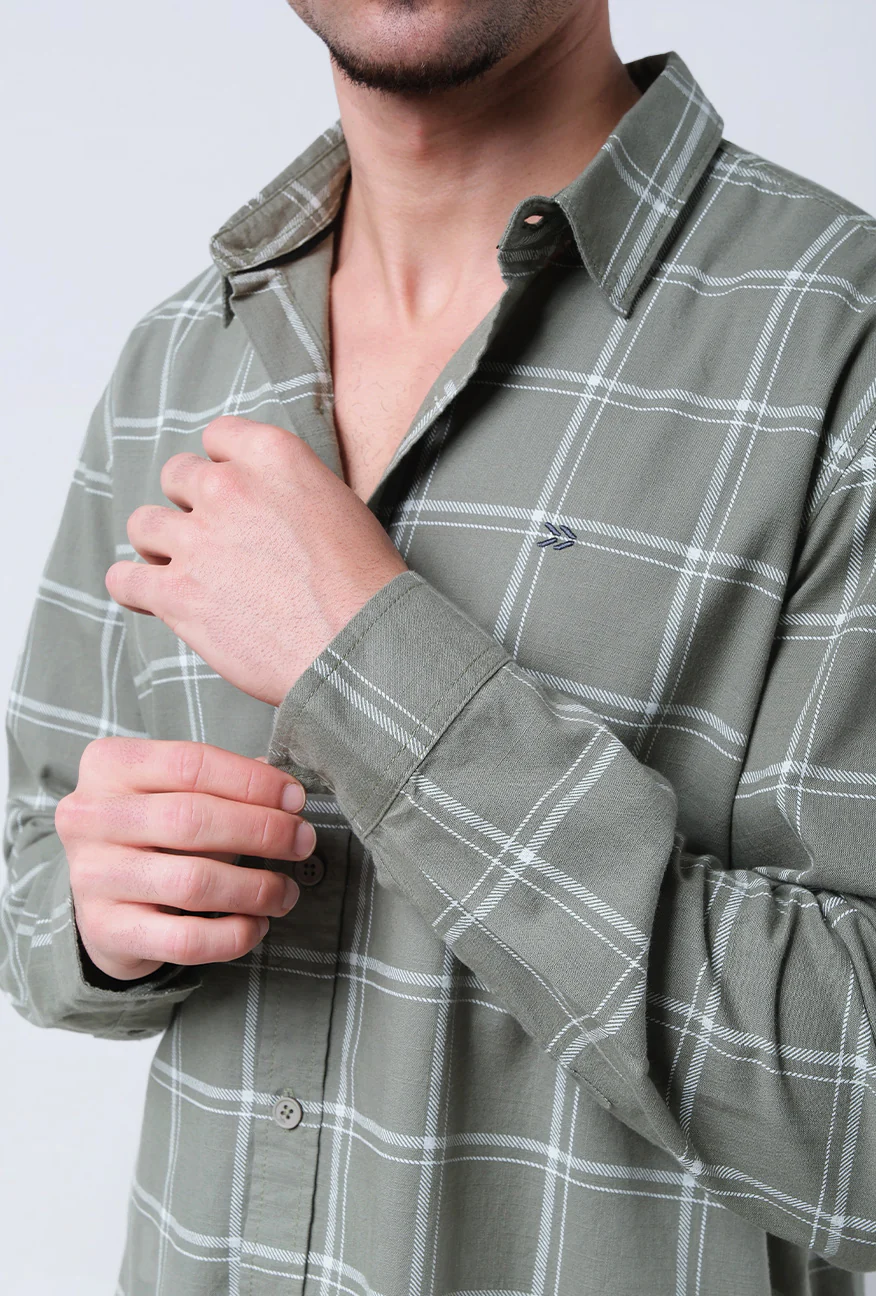 Kemeja Lengan Panjang Regular Racked Green Offwhite - Image 2