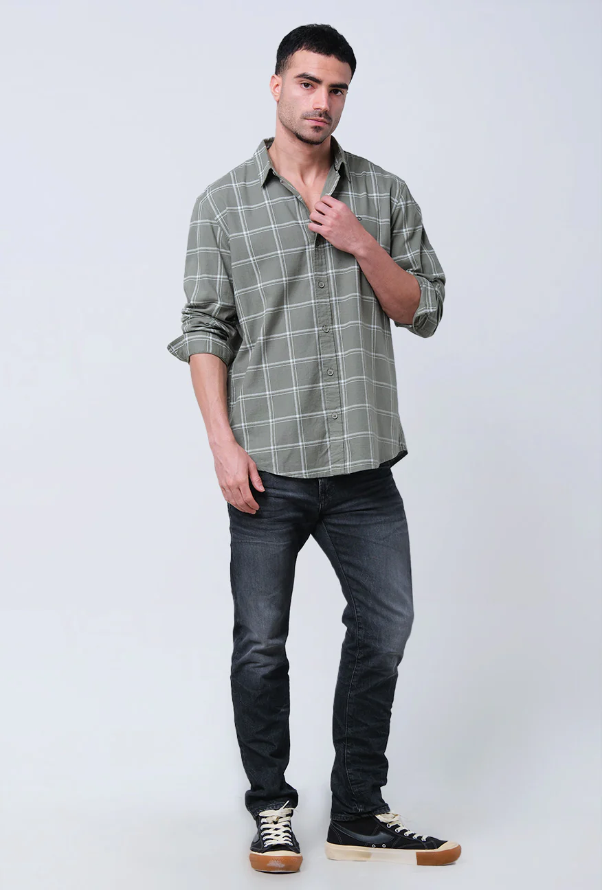Kemeja Lengan Panjang Regular Racked Green Offwhite - Image 3