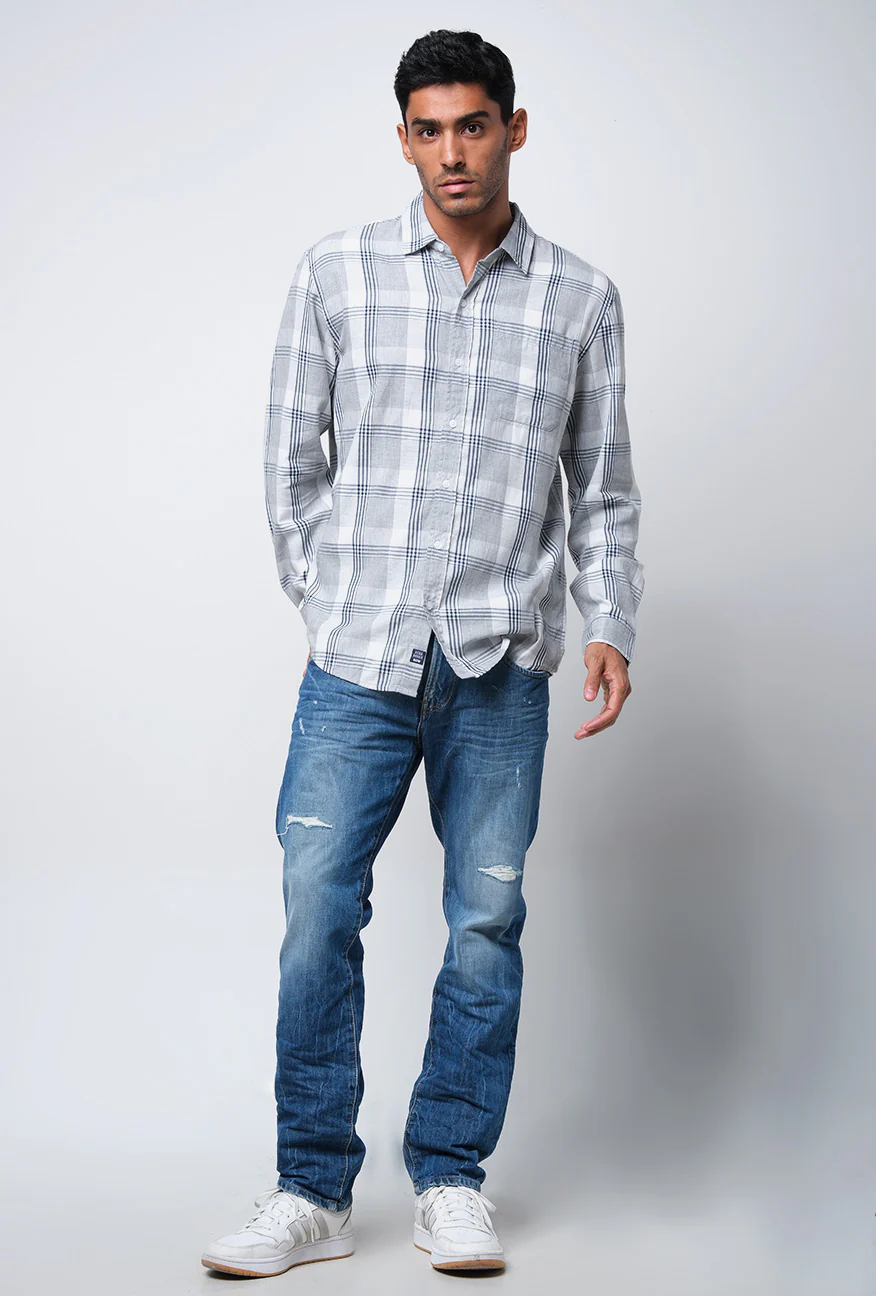 Kemeja Lengan Panjang Regular Rodney Grey Navy - Image 3