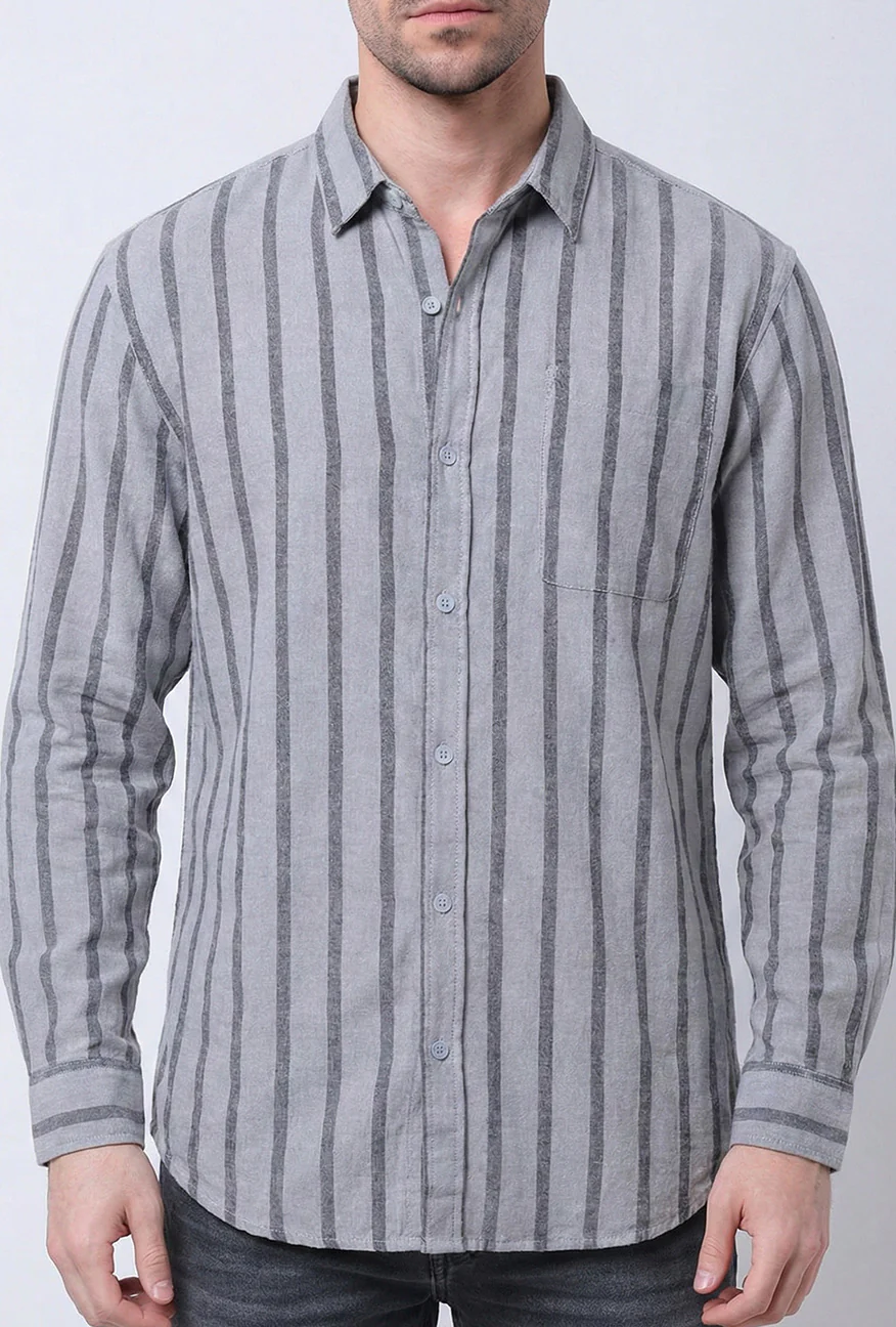 Kemeja Lengan Panjang Regular Slinky Grey Light Grey - Image 2