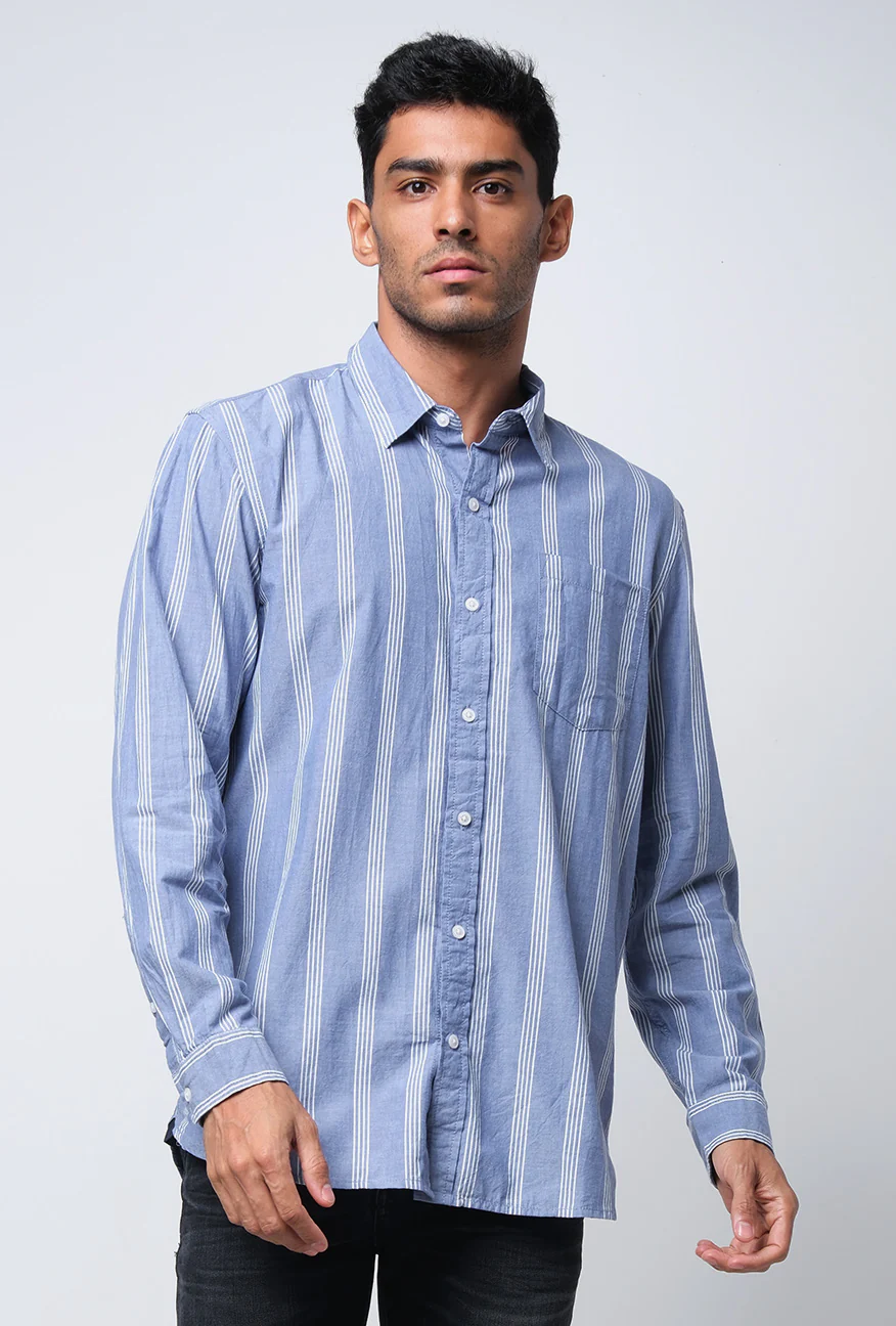 Kemeja Lengan Panjang Tavio Blue White - Image 2