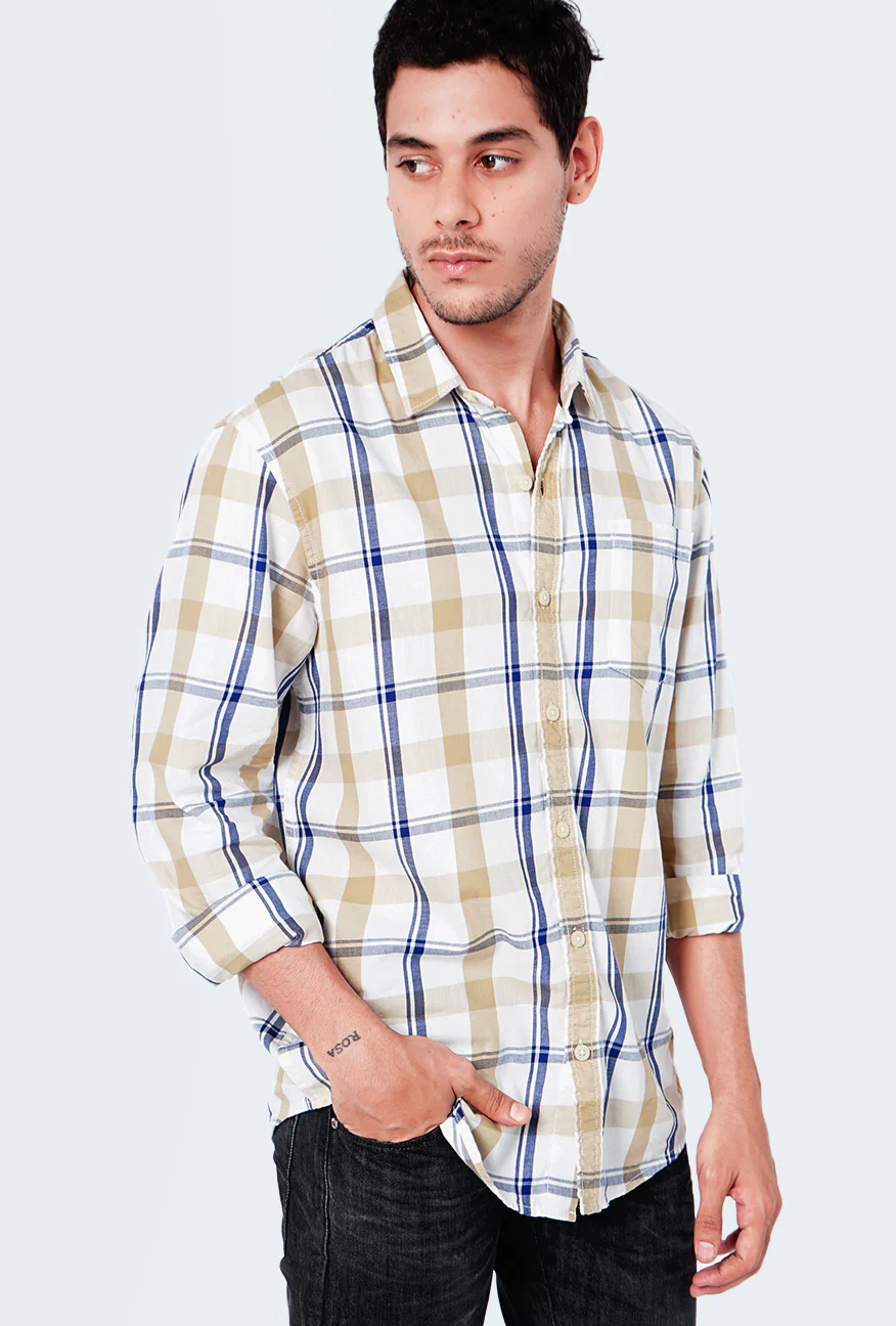 Kemeja Lengan Panjang Waters Khaki White - Image 2