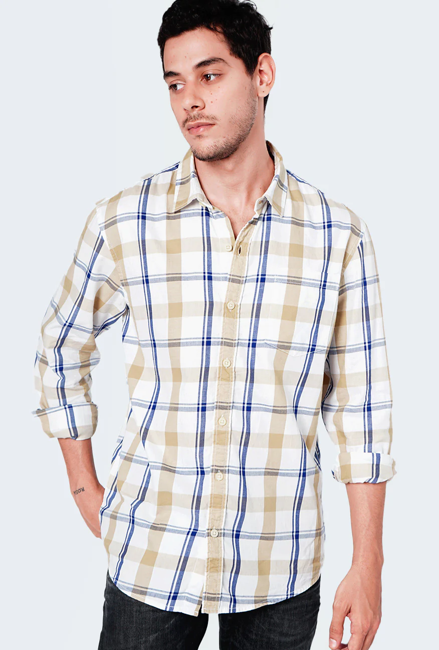 Kemeja Lengan Panjang Waters Khaki White - Image 3