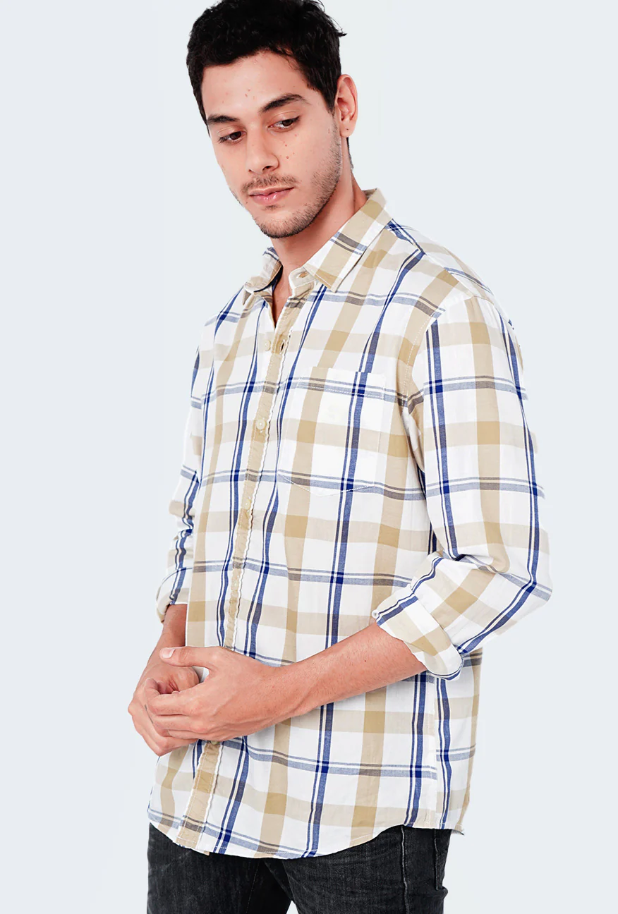 Kemeja Lengan Panjang Waters Khaki White - Image 5