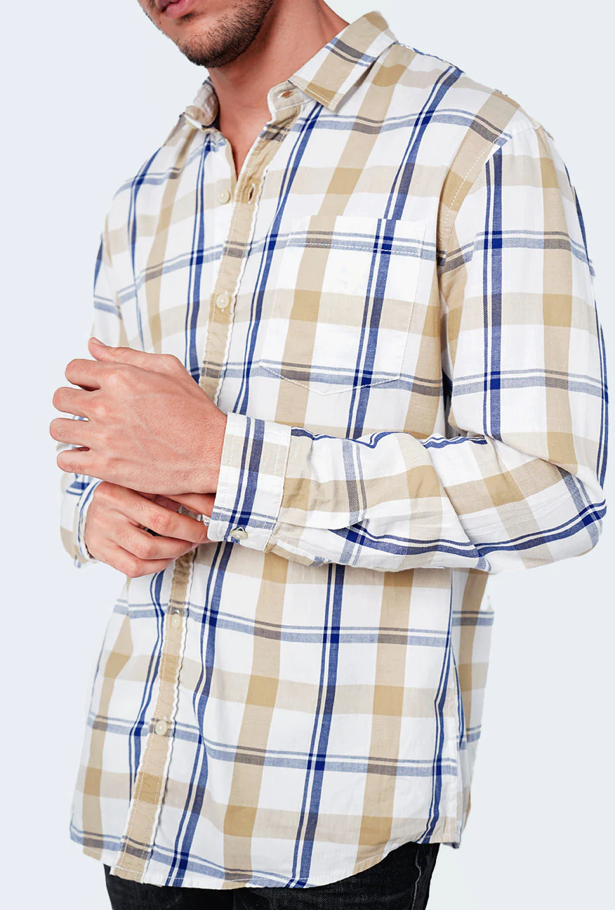 Kemeja Lengan Panjang Waters Khaki White - Image 7
