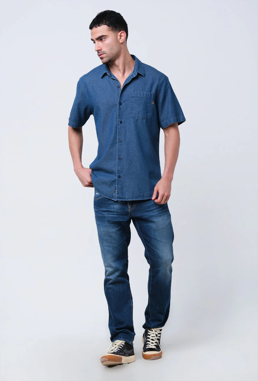 Kemeja Lengan Pendek Chambray Morton Medium Blue - Image 2