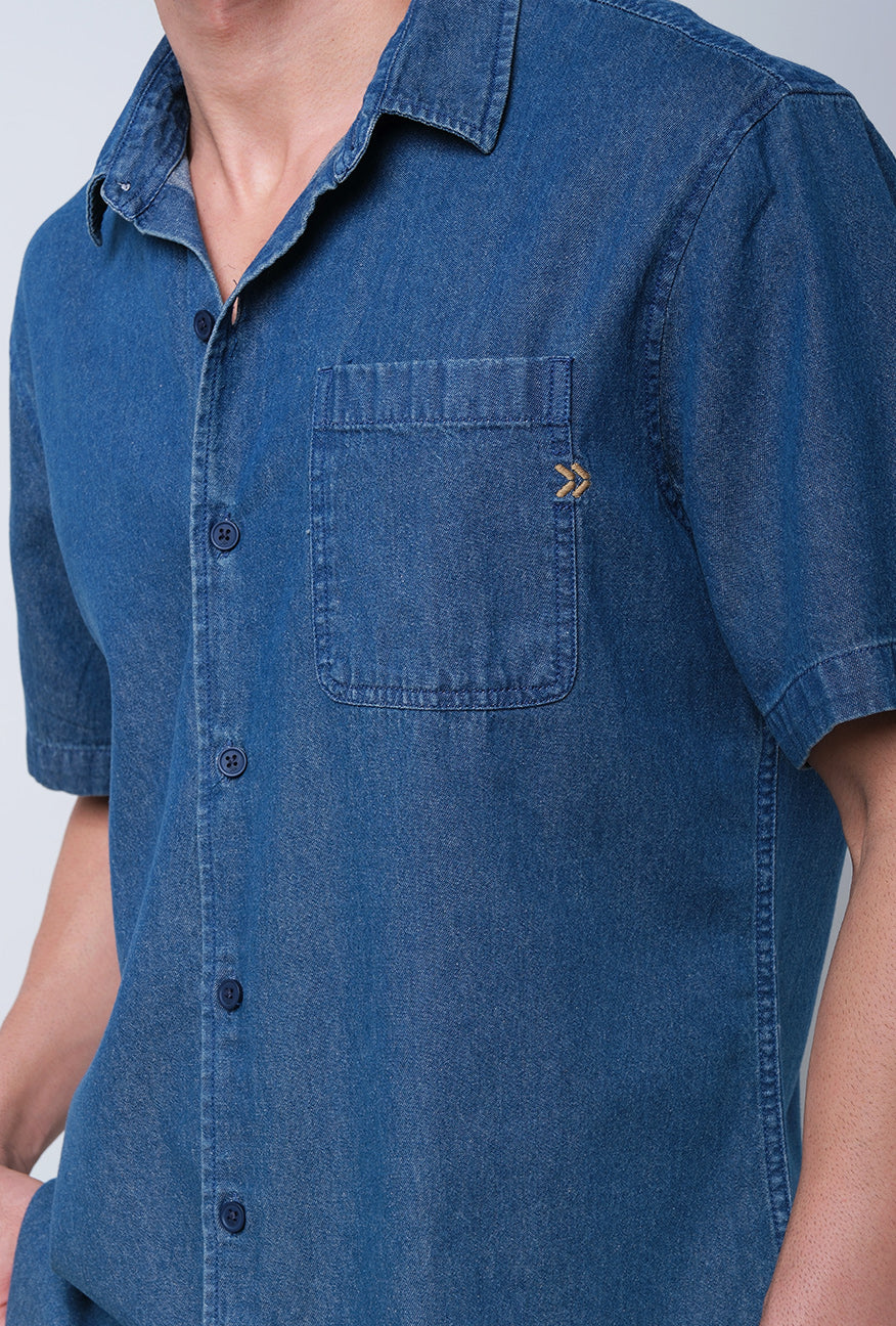 Kemeja Lengan Pendek Chambray Morton Medium Blue - Image 3
