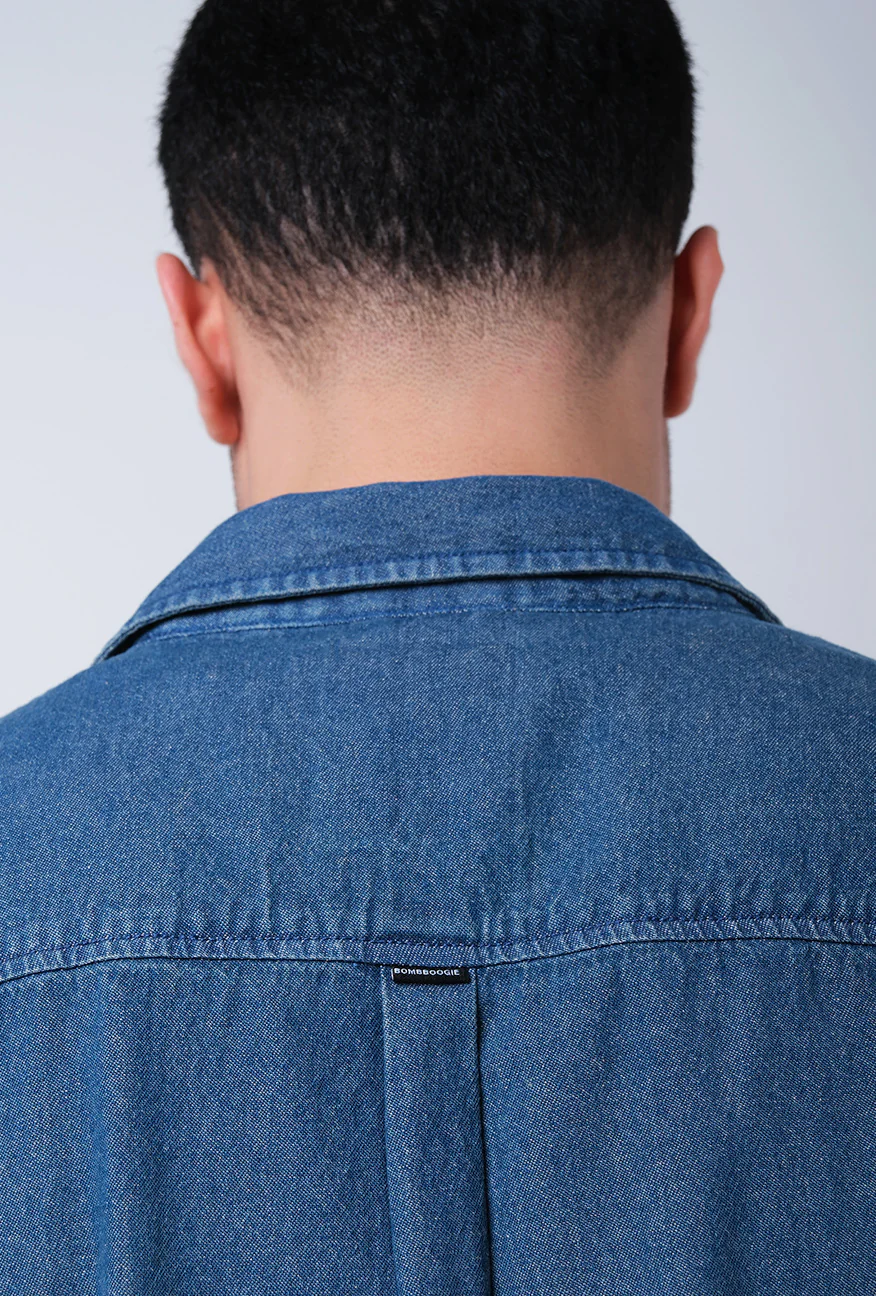 Kemeja Lengan Pendek Chambray Morton Medium Blue - Image 5