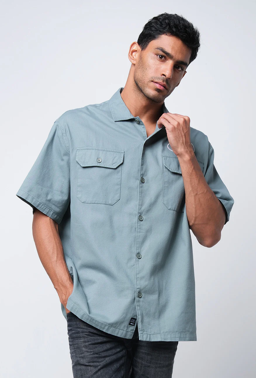 Kemeja Lengan Pendek Regular Apex Green Dark Sage - Image 3