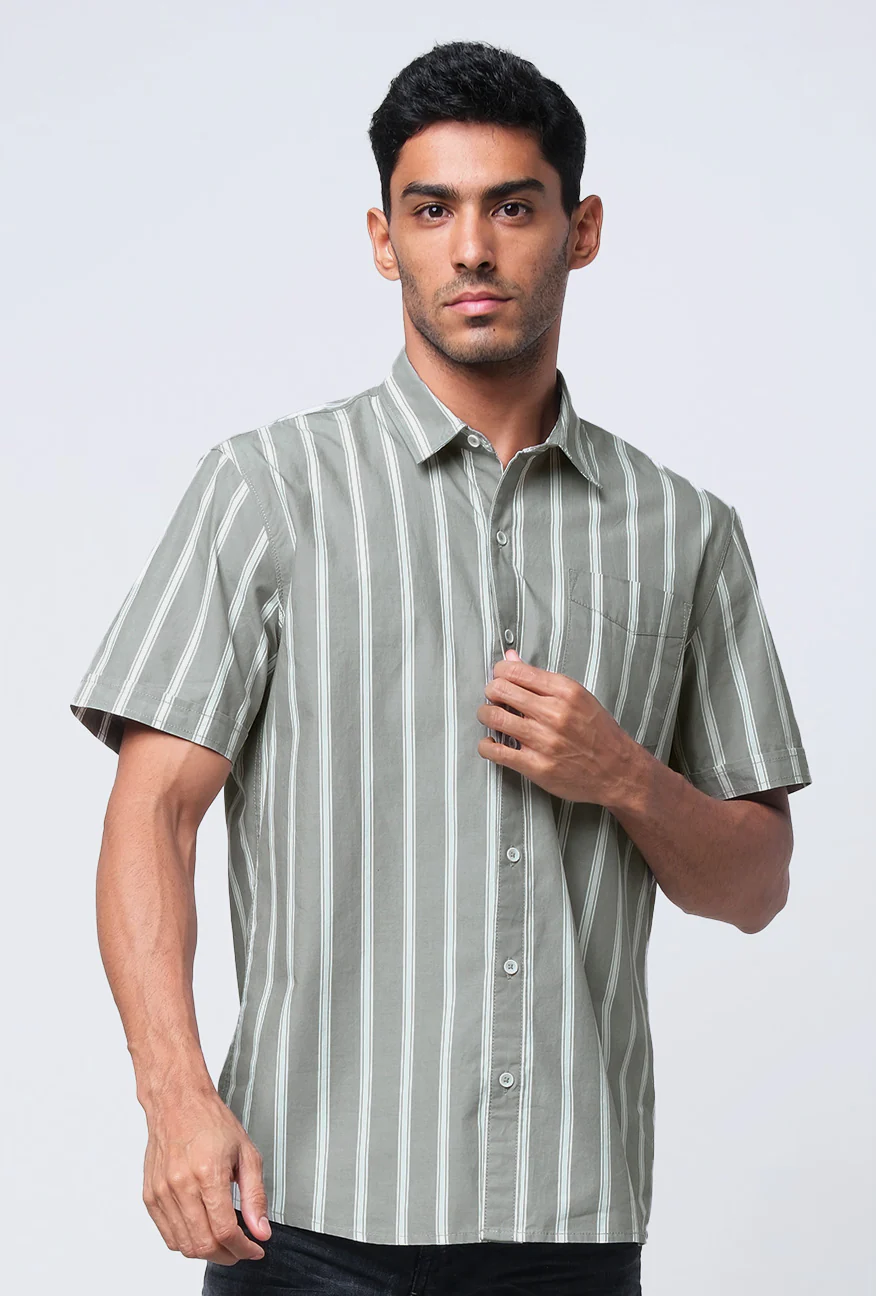 Kemeja Lengan Pendek Regular Maori Green Offwhite - Image 2