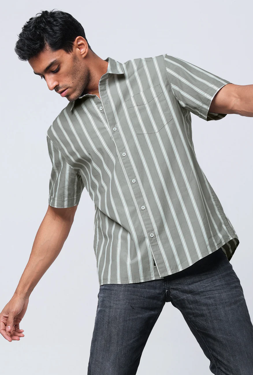 Kemeja Lengan Pendek Regular Maori Green Offwhite - Image 5