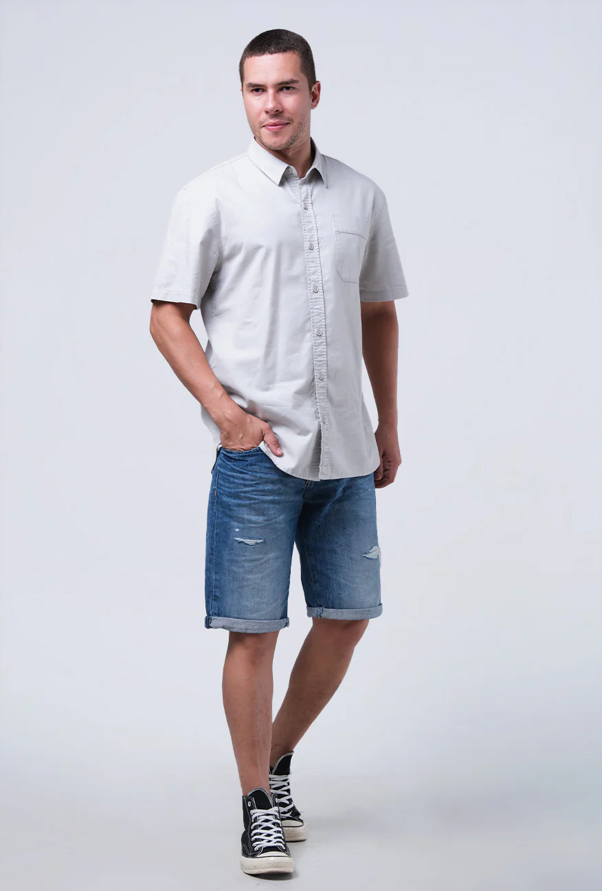 Kemeja Lengan Pendek Regular Mono Light Grey - Image 2