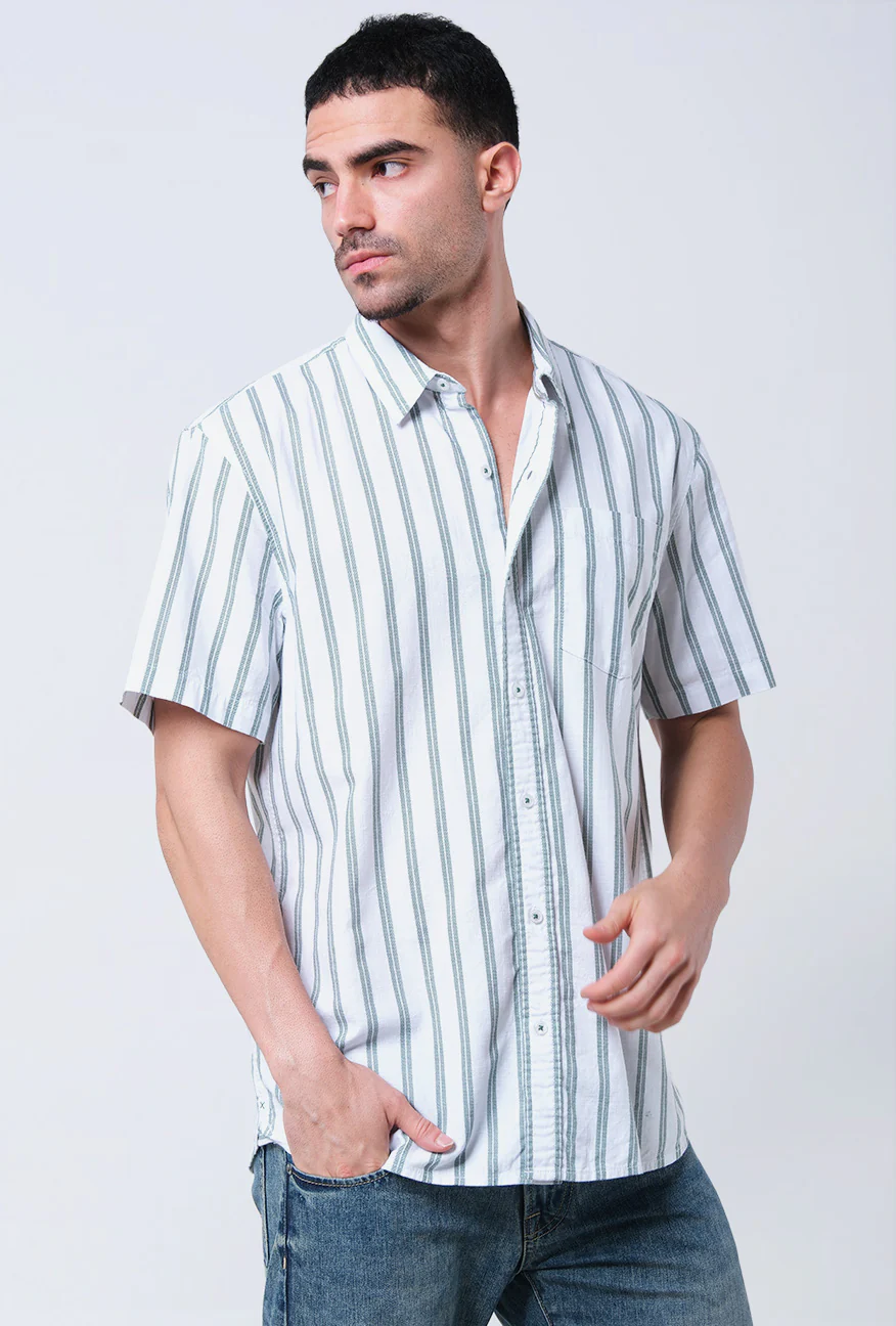Kemeja Lengan Pendek Regular Vertiline White Green - Image 5