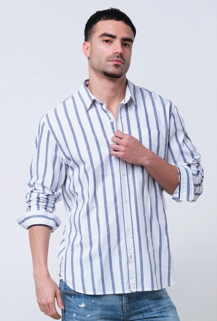 Kemeja Lengan Regular Panjang Slinky Blue White Navy - Image 4