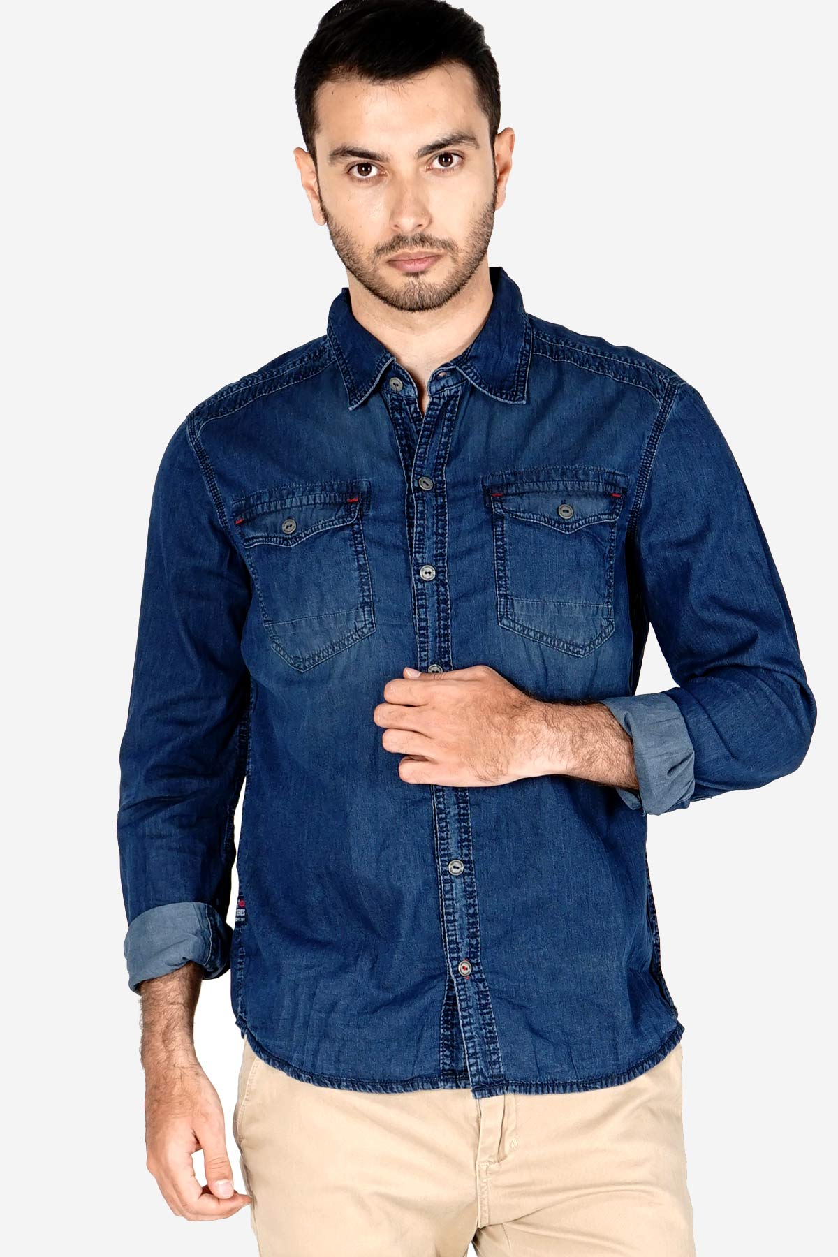 Kemeja Lengan Panjang Knight Fortress Dark Blue Chambray