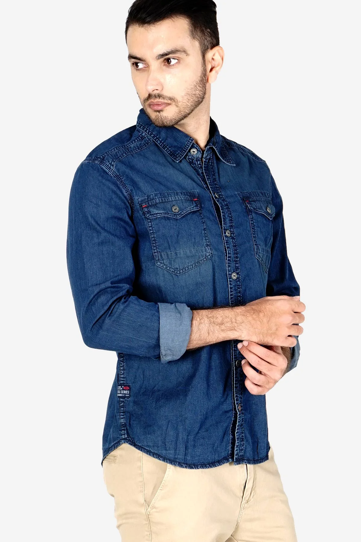 Kemeja Lengan Panjang Knight Fortress Dark Blue Chambray - Image 2