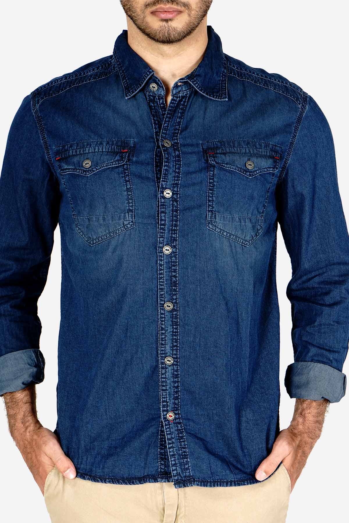 Kemeja Lengan Panjang Knight Fortress Dark Blue Chambray - Image 3