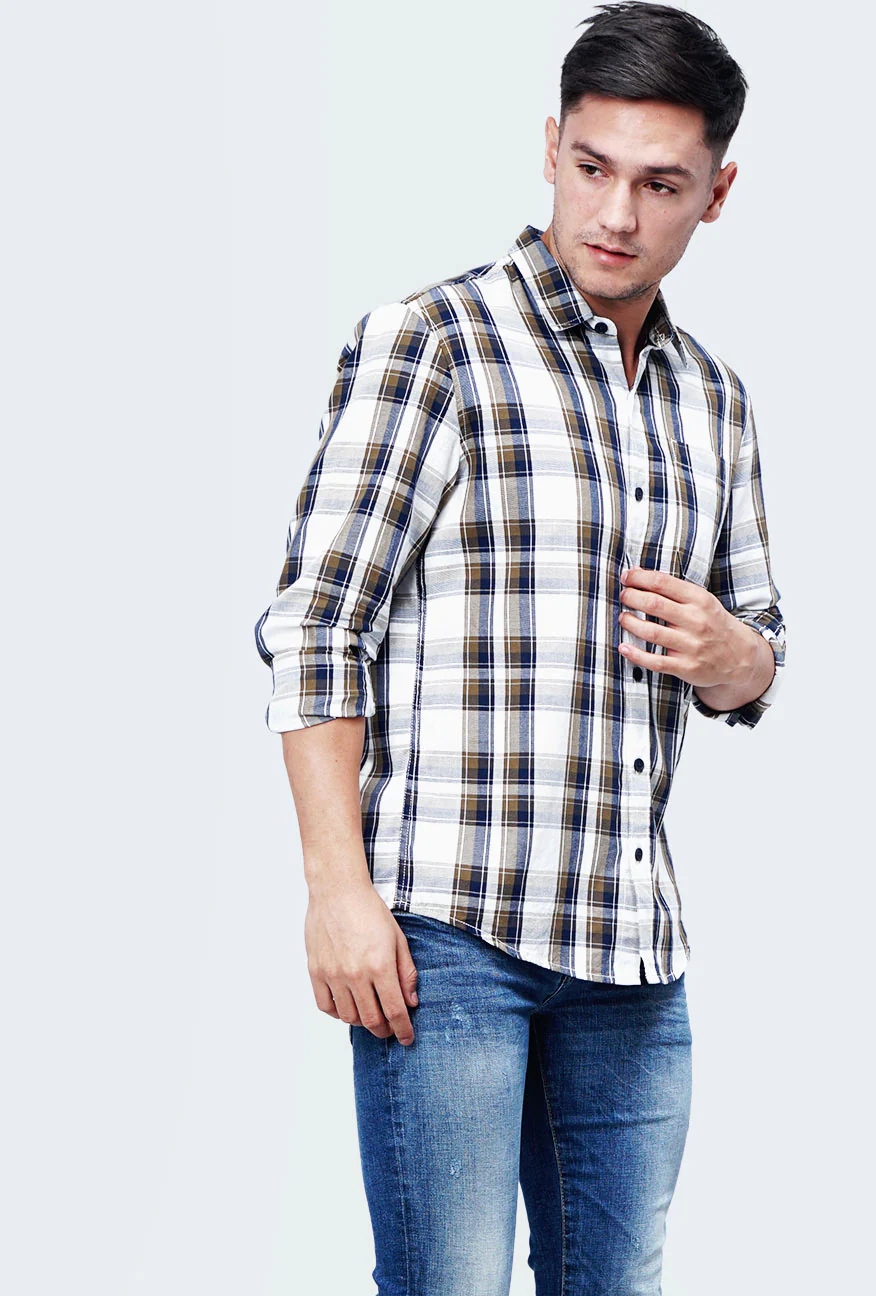 Kemeja Lengan Panjang Kyler White Navy