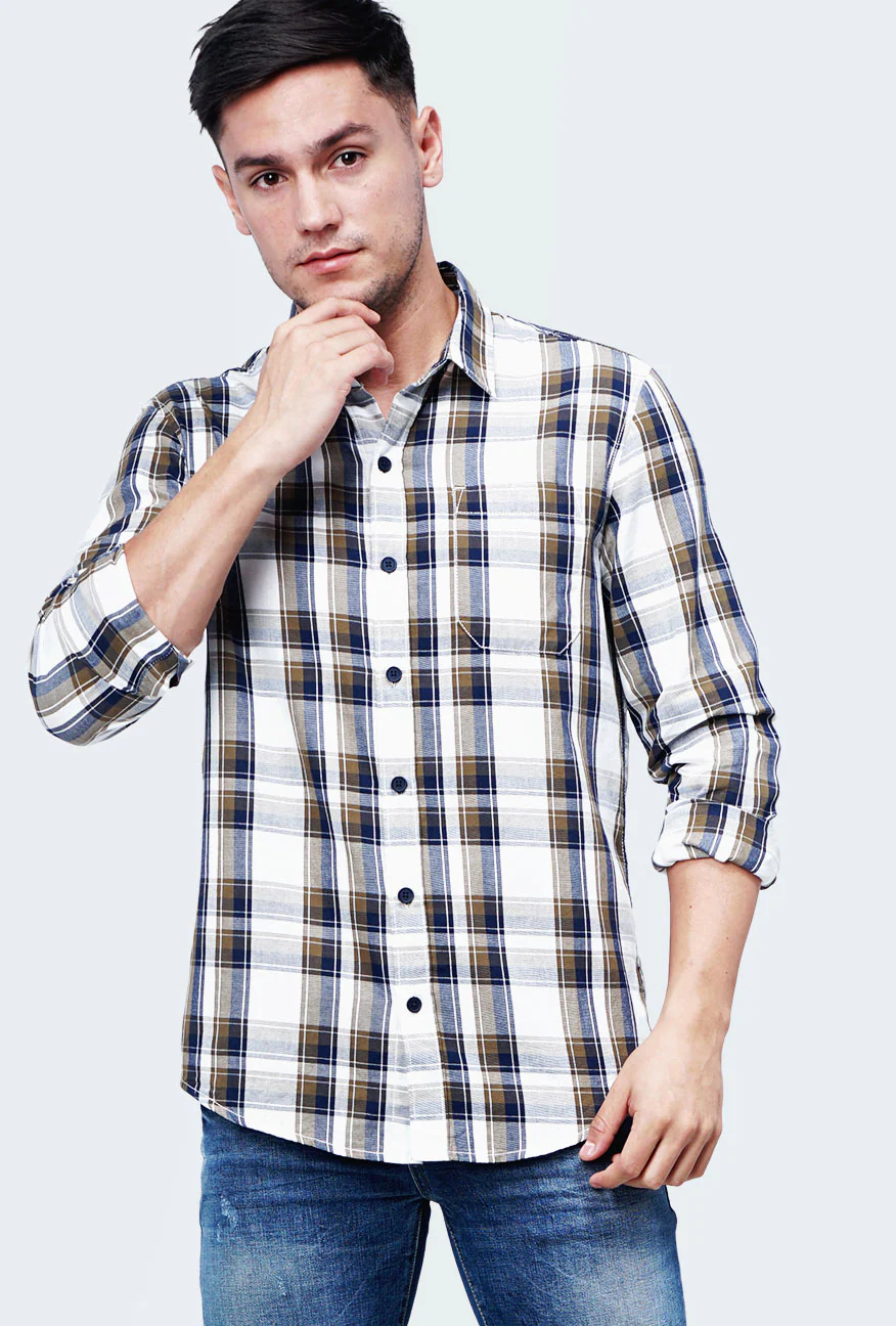 Kemeja Lengan Panjang Kyler White Navy - Image 2