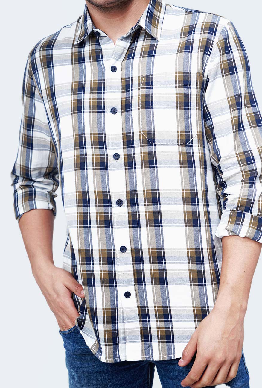 Kemeja Lengan Panjang Kyler White Navy - Image 3
