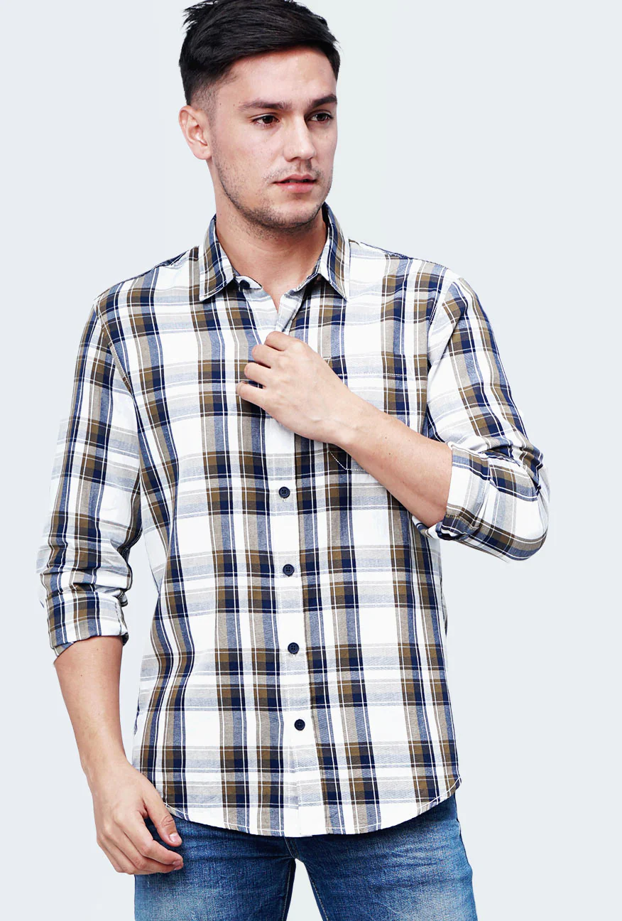 Kemeja Lengan Panjang Kyler White Navy - Image 5