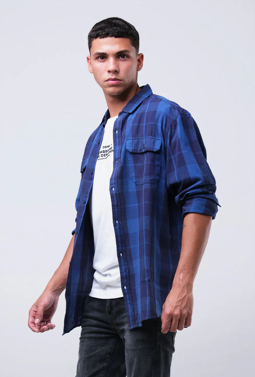Kemeja Lengan Panjang Langley Navy Blue Regular - Image 3