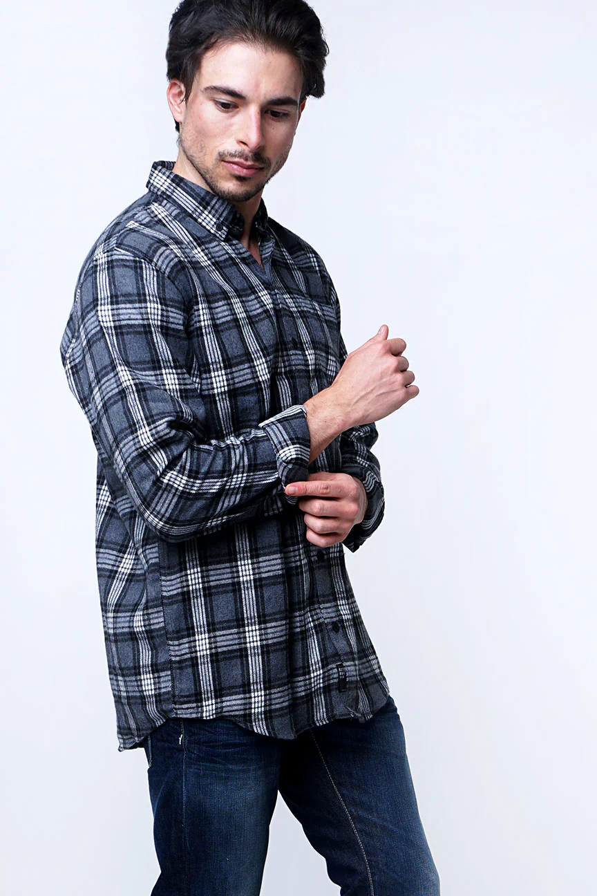 Kemeja Flanel Larkin Grey Black - Image 2