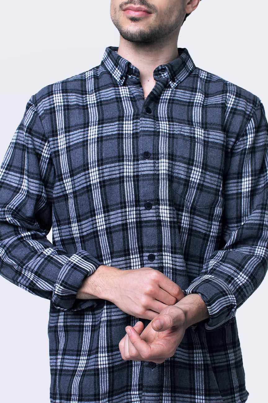 Kemeja Flanel Larkin Grey Black - Image 4