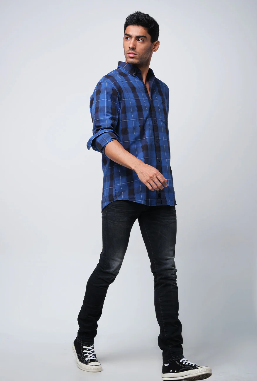 Kemeja Lengan Panjang Regular Levine Blue Black - Image 2