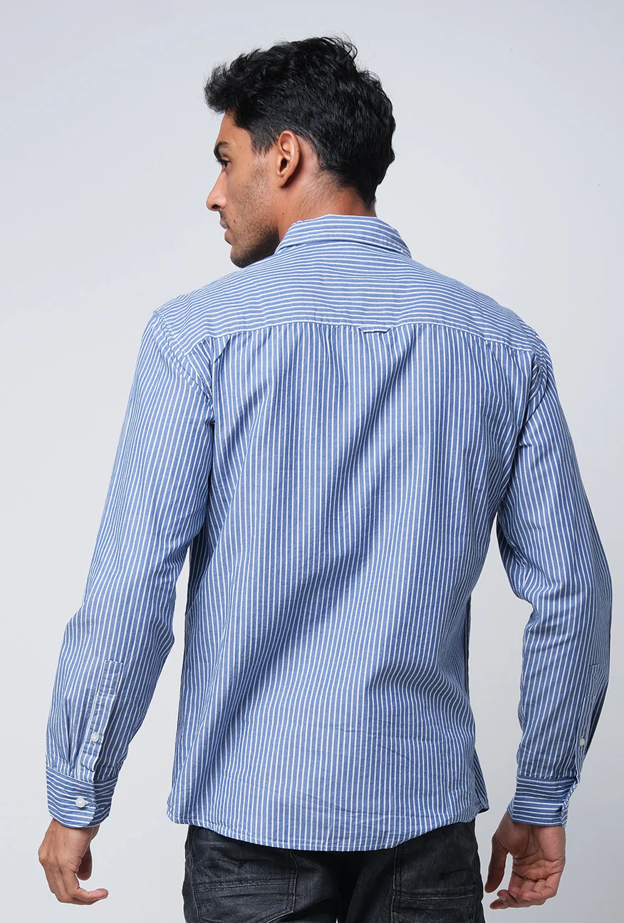 Kemeja Lengan Panjang Light Cyrus Blue White - Image 4