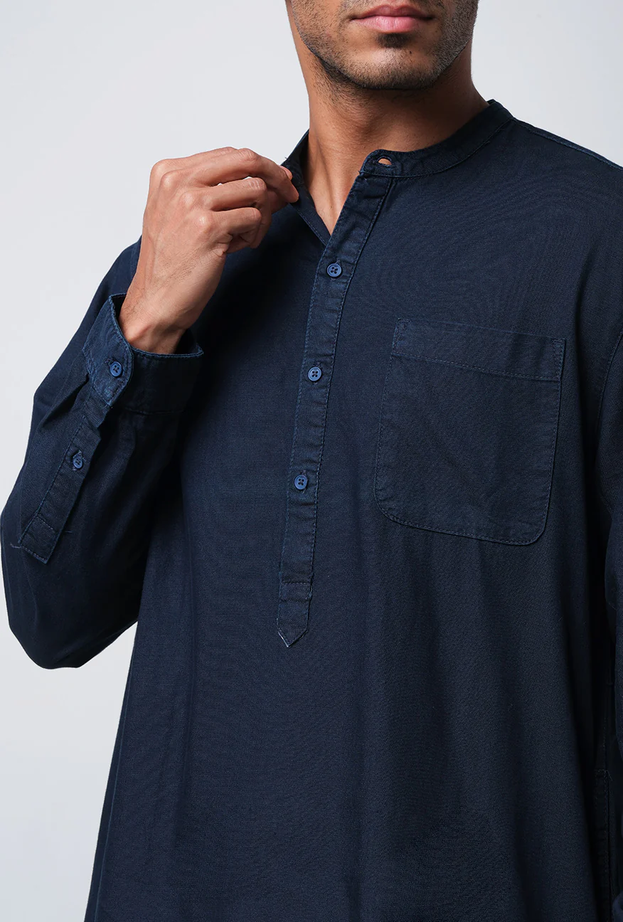 Kemeja Lengan Panjang Long Camden Dark Blue - Image 5