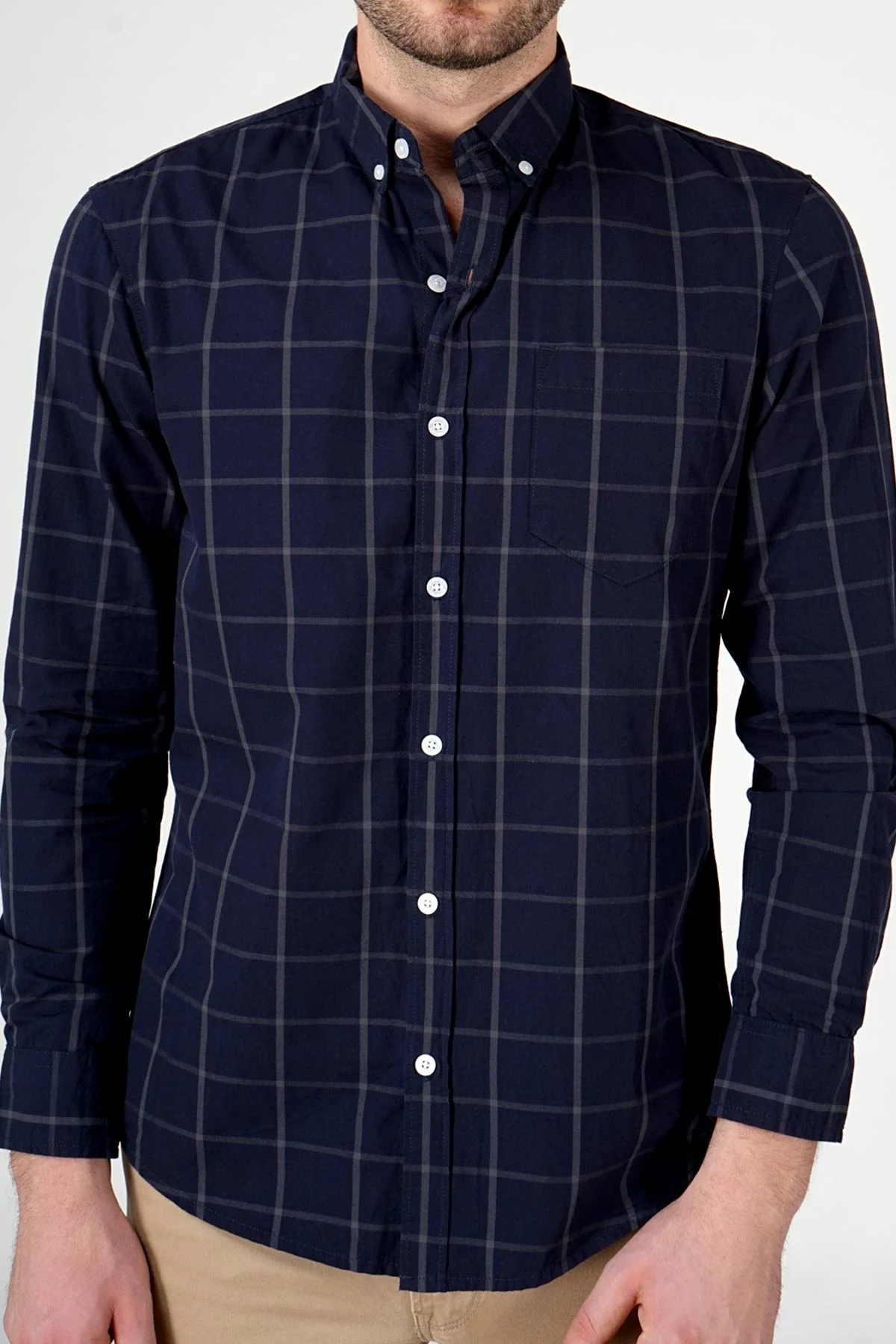 Kemeja Lengan Panjang Malone Navy Grey Regular - Image 2