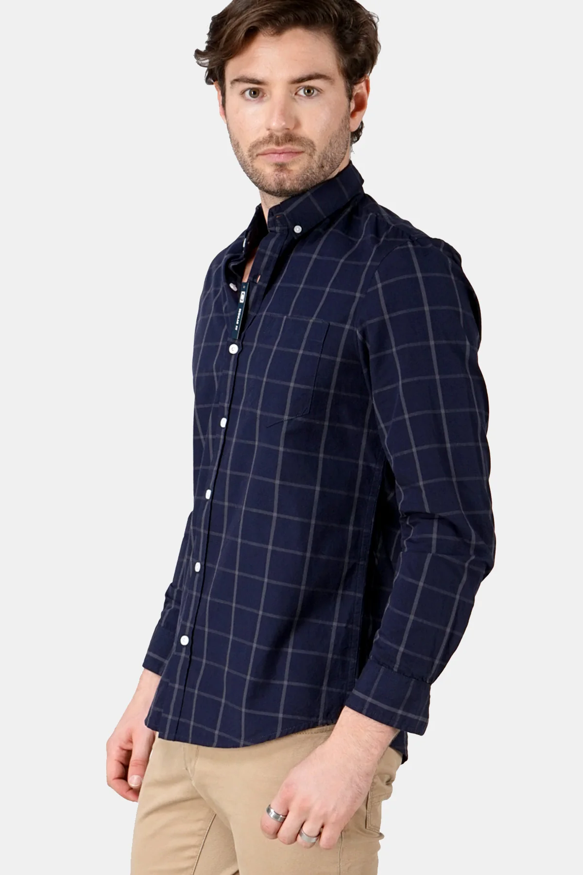 Kemeja Lengan Panjang Malone Navy Grey Regular - Image 3