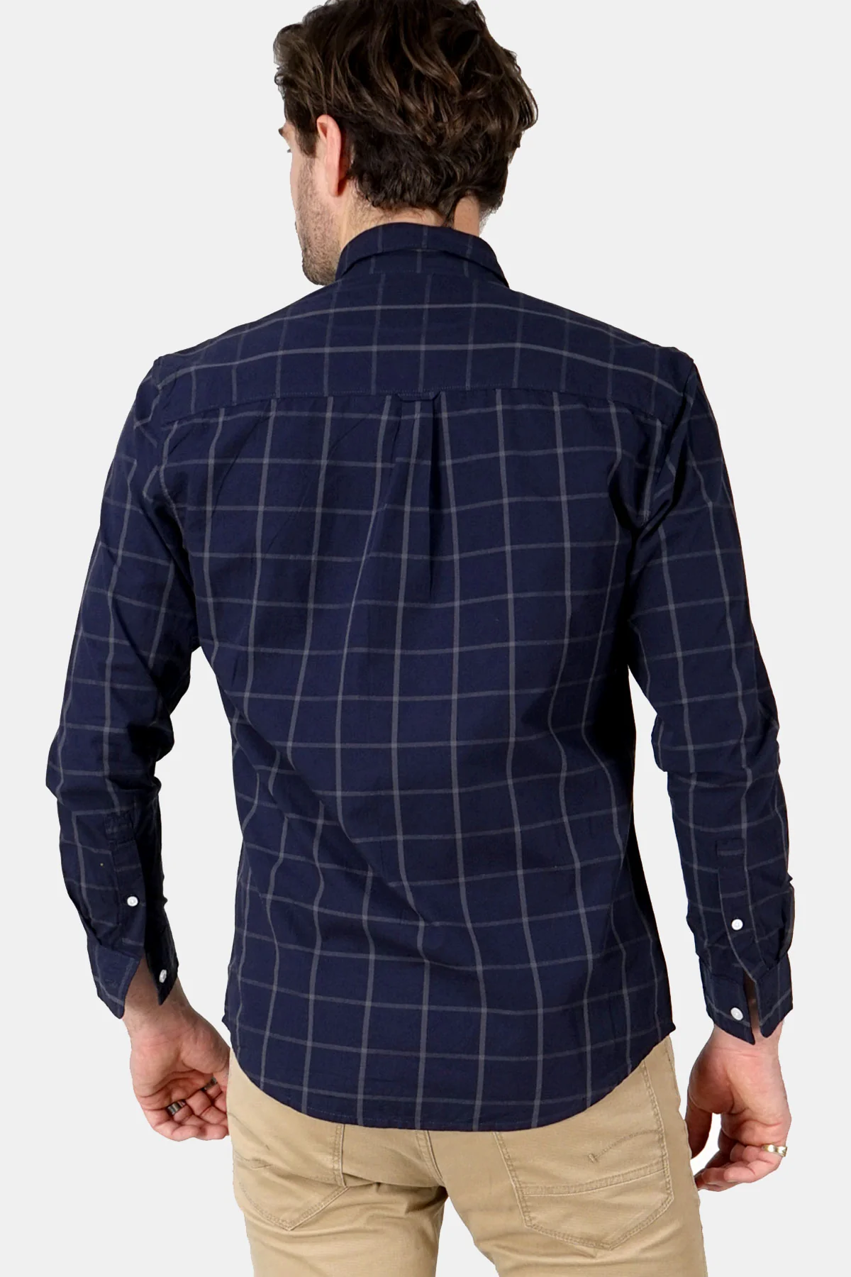 Kemeja Lengan Panjang Malone Navy Grey Regular - Image 4