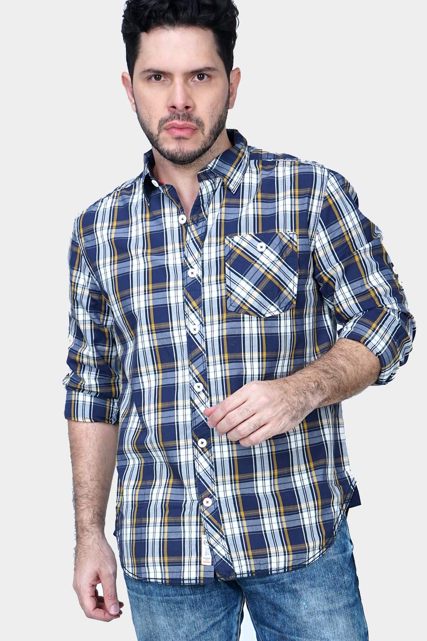 Kemeja Lengan Panjang Marvels Navy White Check