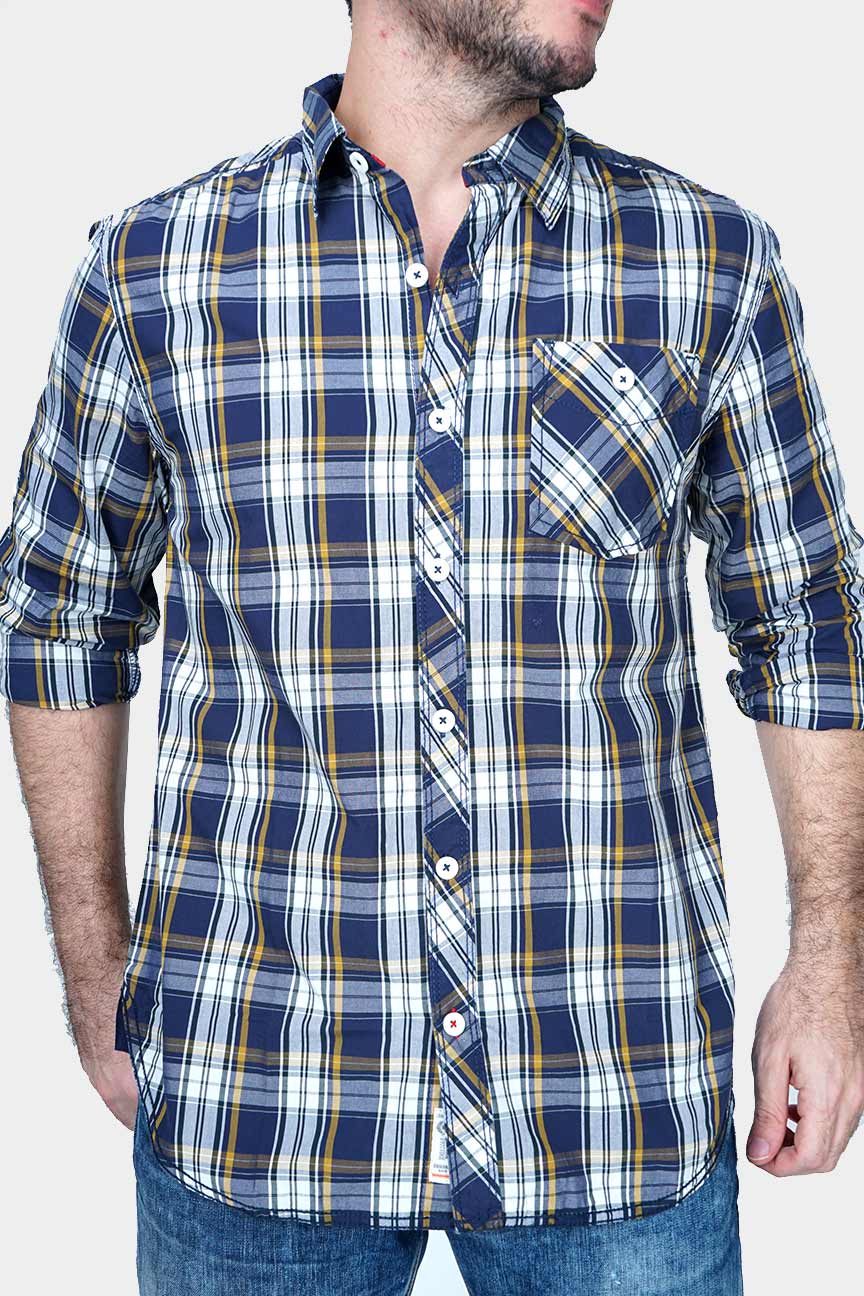 Kemeja Lengan Panjang Marvels Navy White Check - Image 2