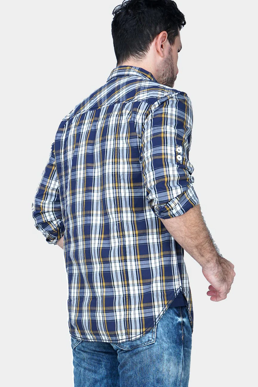Kemeja Lengan Panjang Marvels Navy White Check - Image 3