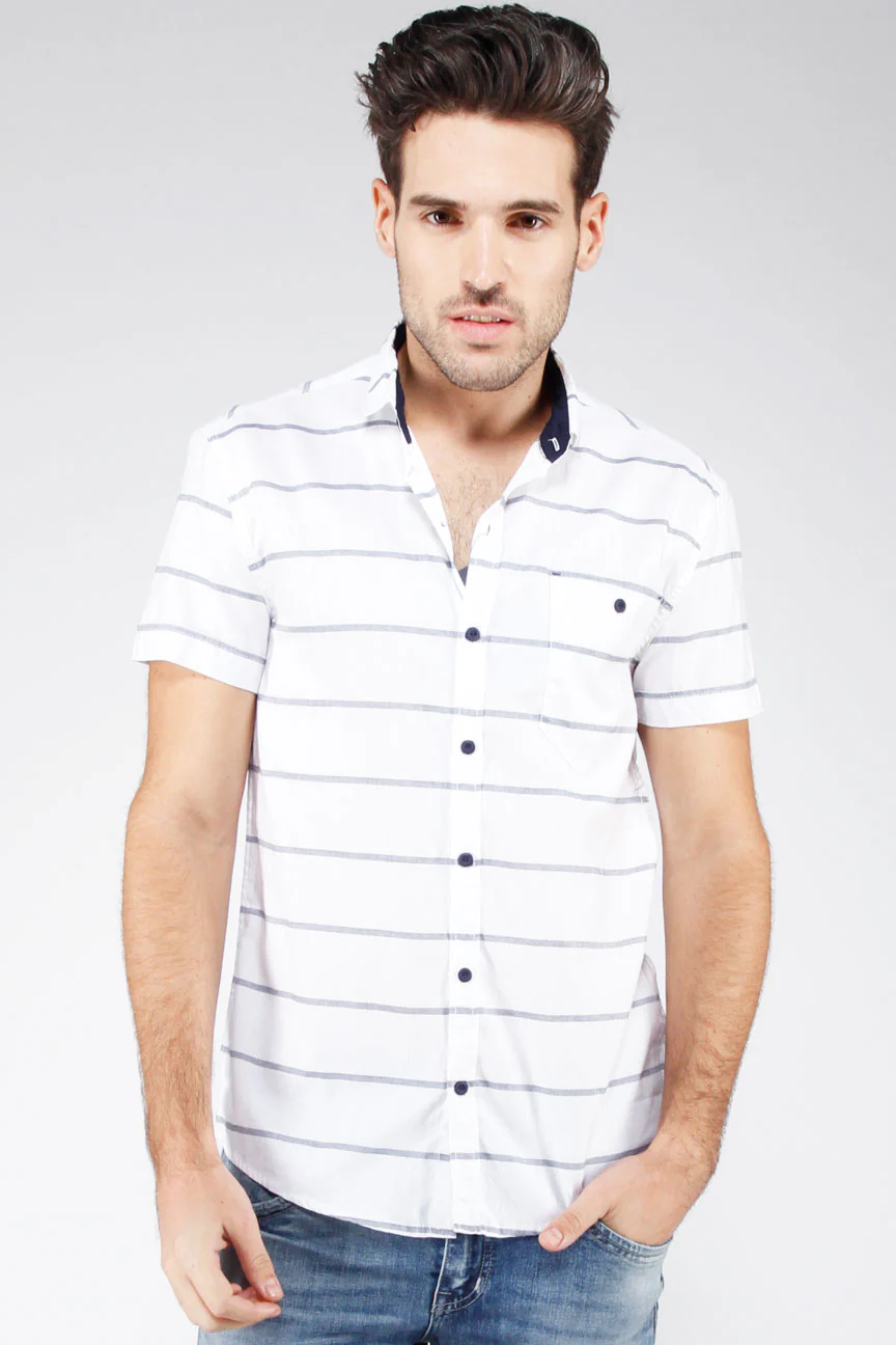 Kemeja Lengan Pendek Masterpiece White Navy Slimfit