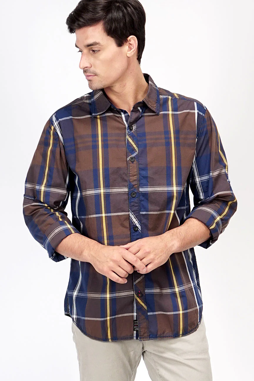 Kemeja Lengan Panjang Maver Blue Brown Navy Check