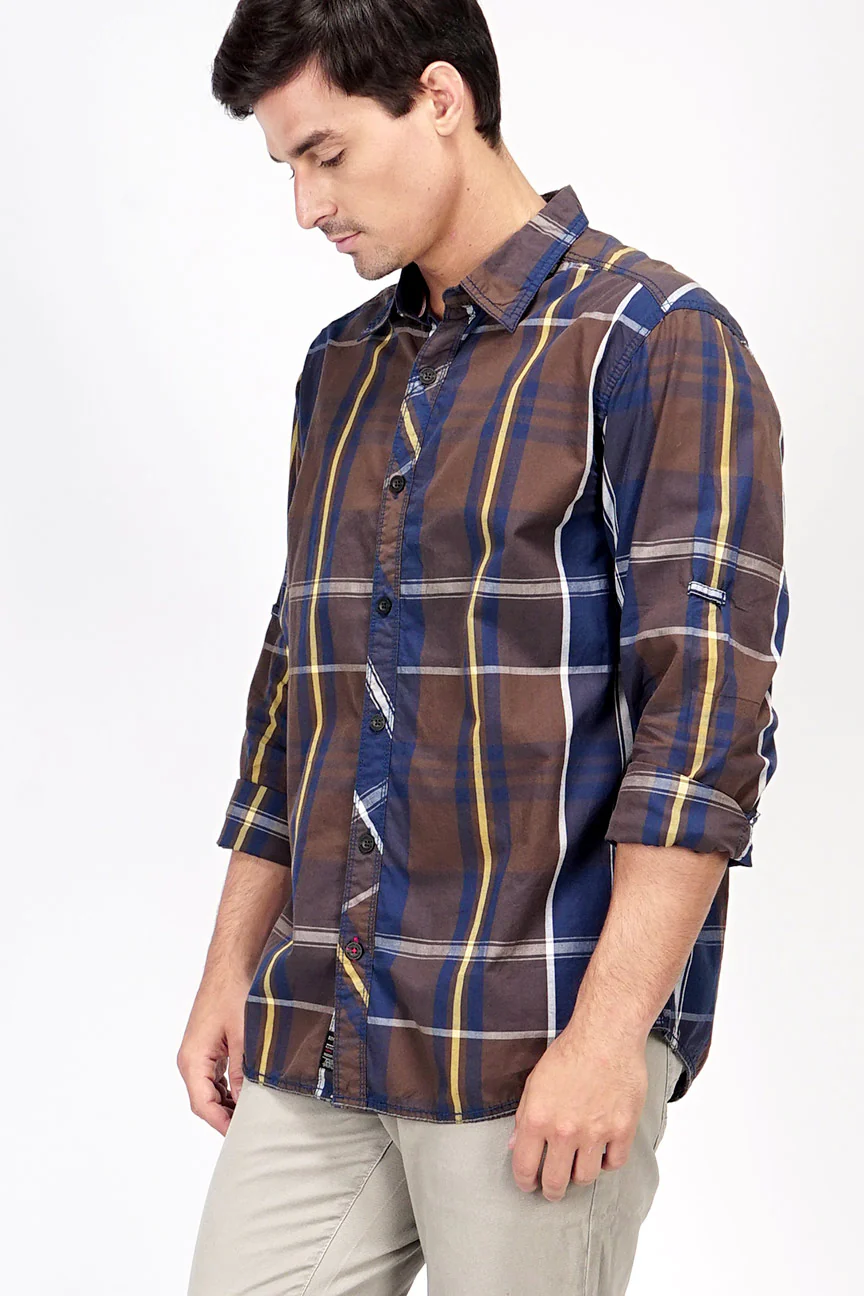 Kemeja Lengan Panjang Maver Blue Brown Navy Check - Image 2