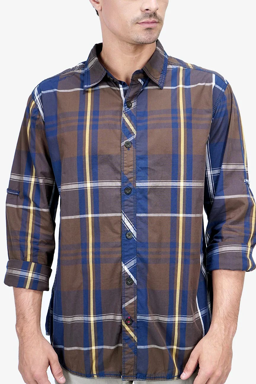 Kemeja Lengan Panjang Maver Blue Brown Navy Check - Image 3