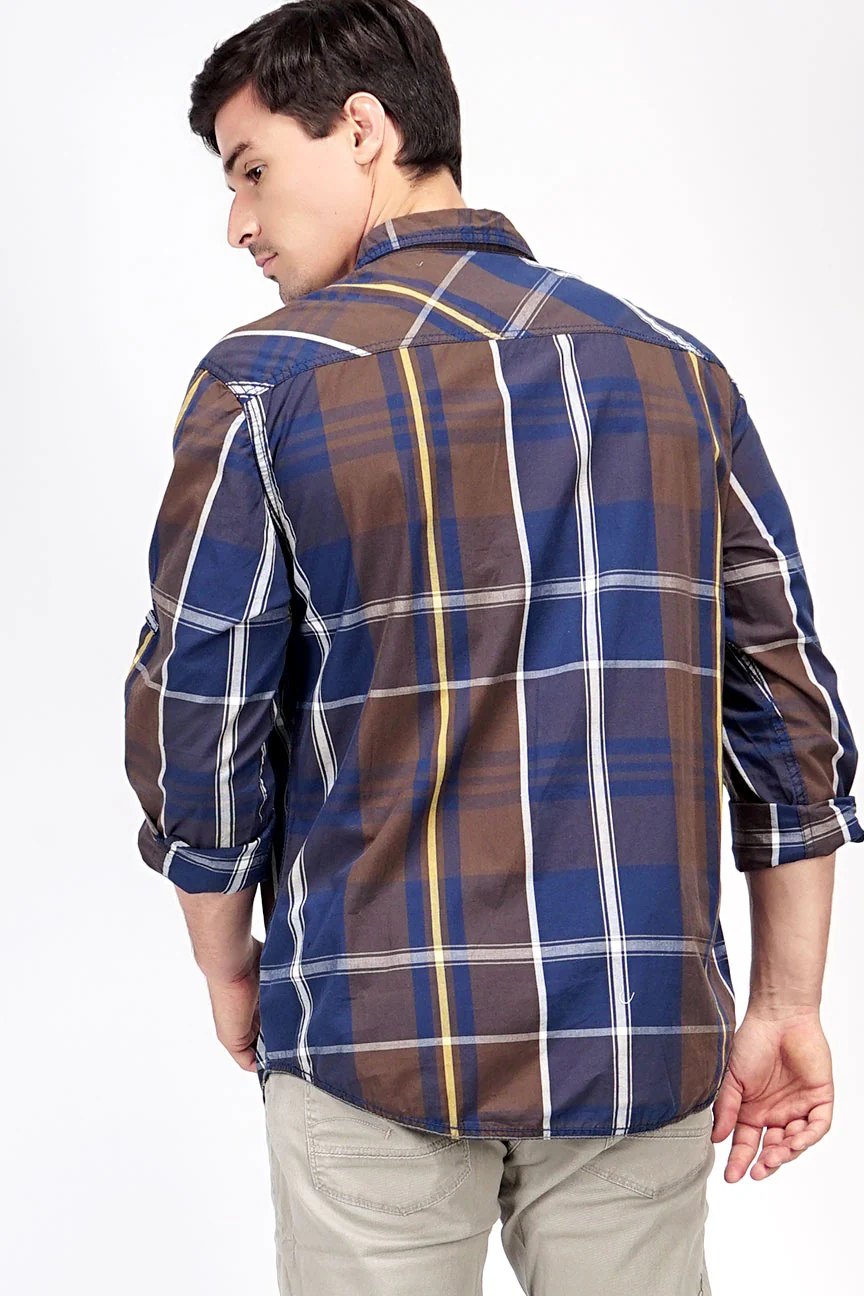 Kemeja Lengan Panjang Maver Blue Brown Navy Check - Image 4
